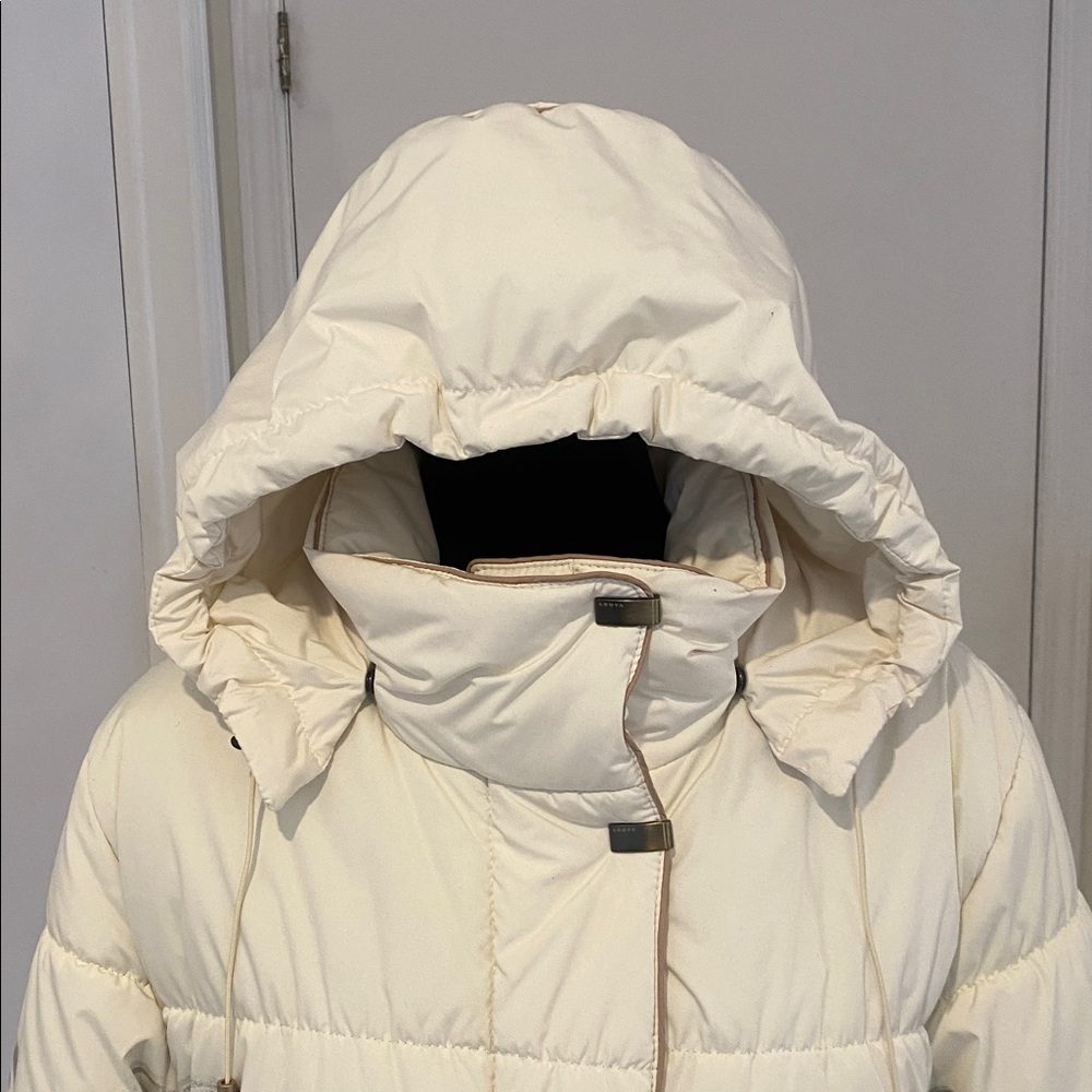 Hooded Puffer Coat frm LUHTA Sport Design midlength Creme/Grey Size US 10 - Picture 3 of 17